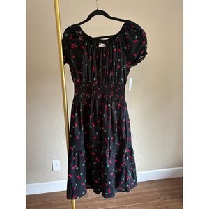 Kindred Dress NWT Cherry Print Smocked Midi XL Coquette Whimsy Flowy Travel